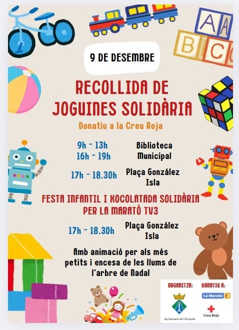 El dilluns 9 de desembre, hi haurà la recollida de joguines solidària organitzada per l'Ajuntament de l'Ampolla